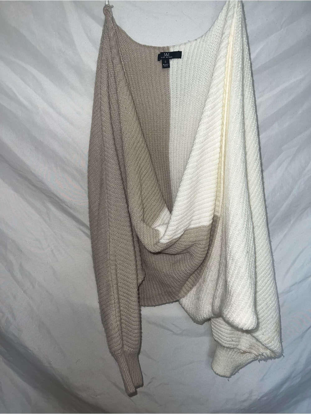 My Michelle Two-Tone Beige & Cream Off-the-Shoulder Sweater